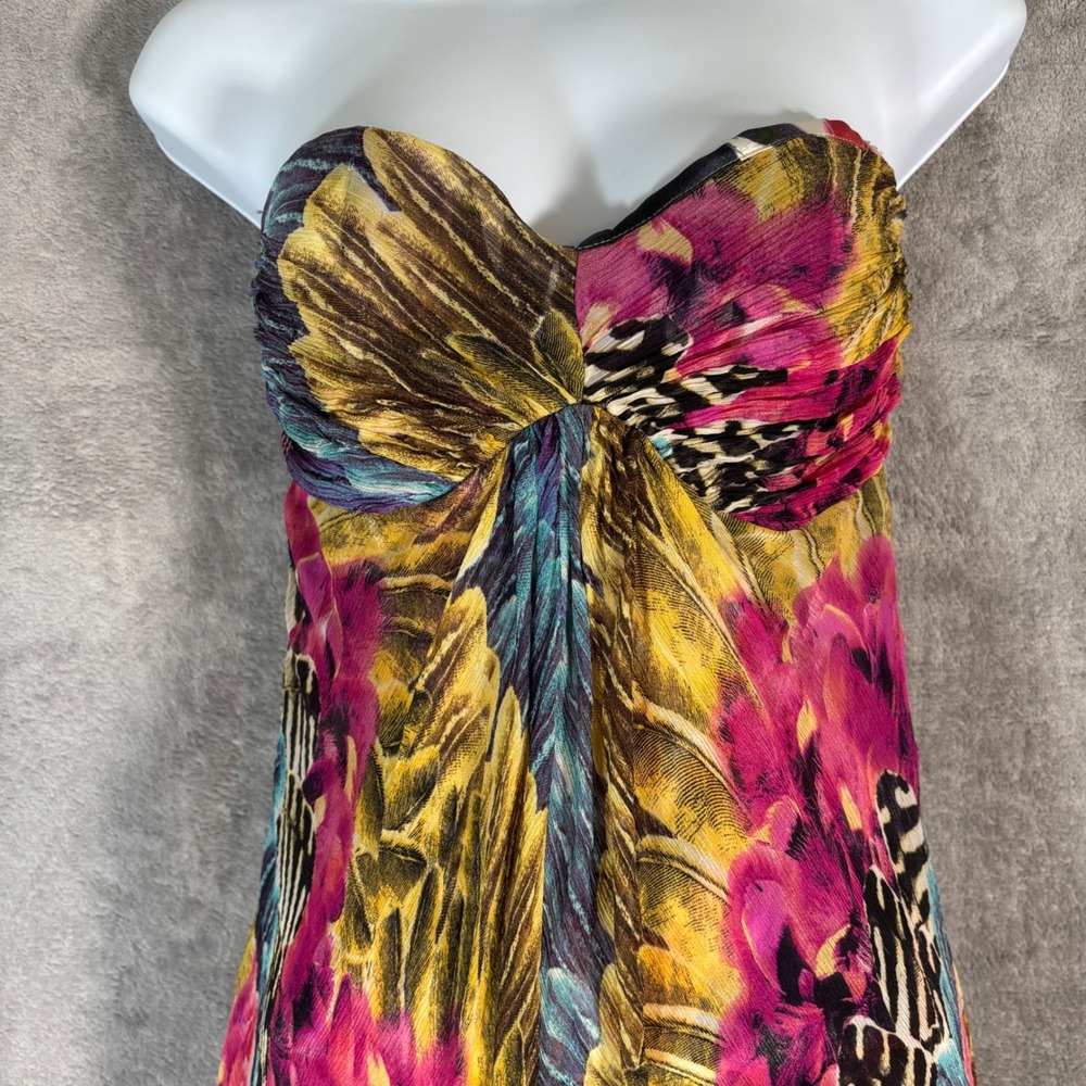 Marciano Vintage 100% Silk Strapless Maxi Dress Abstract Print Multicolor S Y2K - Picture 11 of 16